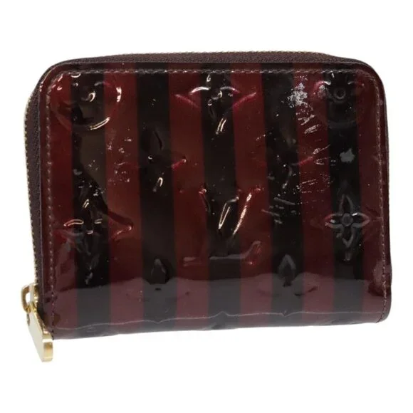 LOUIS VUITTON Vernis Rayure Zippy Coin Purse Amarante M91719 LV Auth